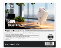 50W Travel Charger USB + 2x USB-C Fast Charger